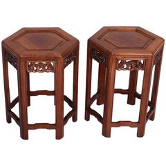 Rare Pair of Chinese Hardwood Hexagonal Table, Probably Huanghuali, 19th Century