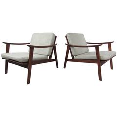 Mid-Century Walnut Spindle Back Lounge Chairs
