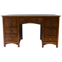 Antique E A Taylor for Wylie & Lochhead Arts & Crafts Oak Desk with Twin Heart Details