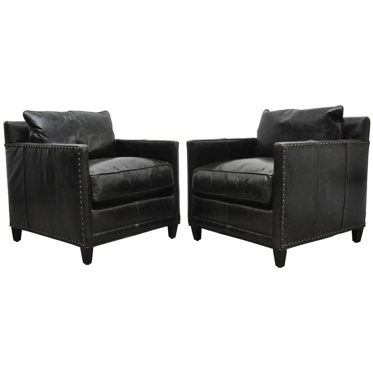Pair of New Leather Club Chairs For Sale at 1stDibs