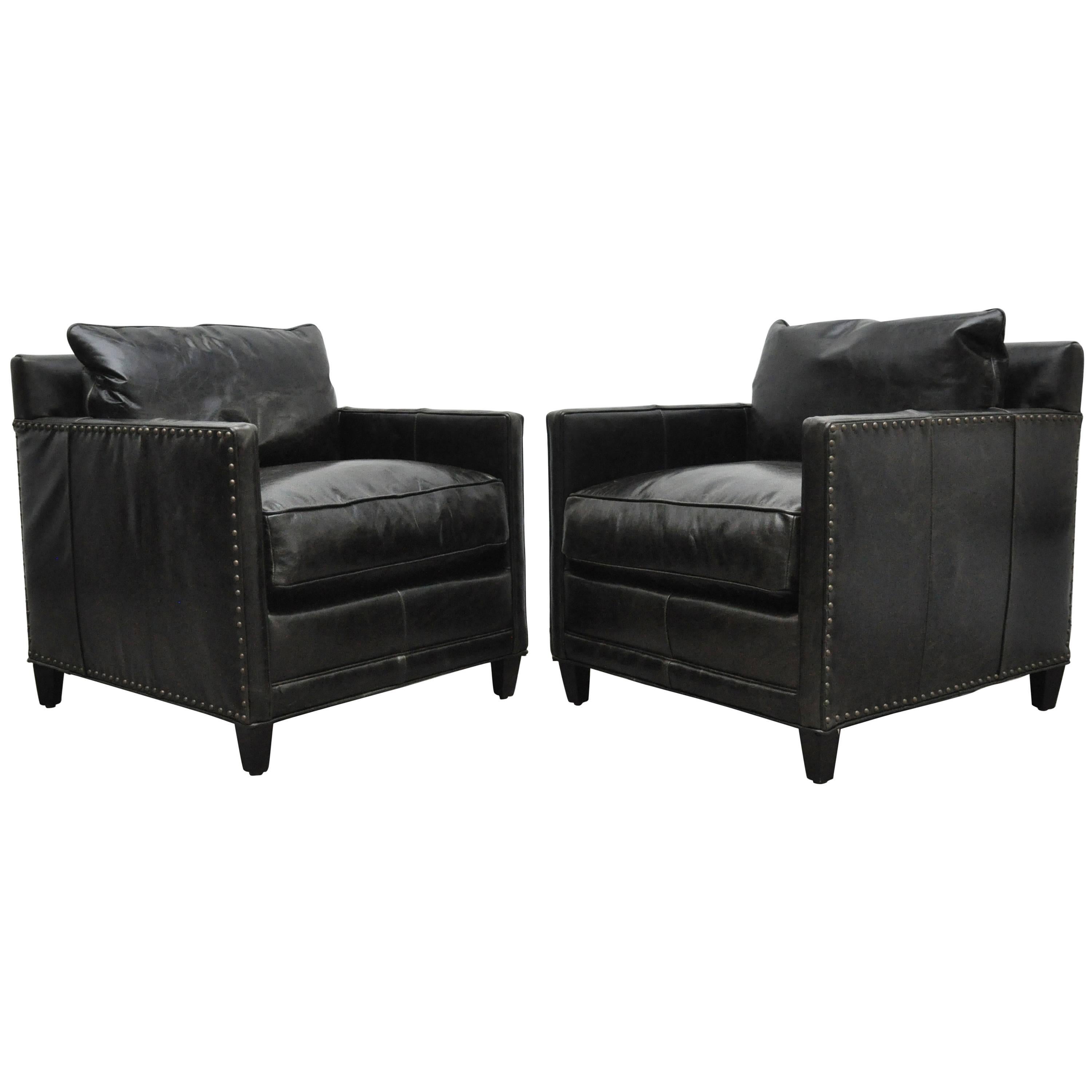 Pair of New Leather Club Chairs For Sale