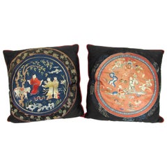 Two 19th Century Chinese Silk Embroidered Textiles Fashioned as Pillows
