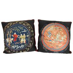 Two 19th Century Chinese Silk Embroidered Textiles Fashioned as Pillows 8