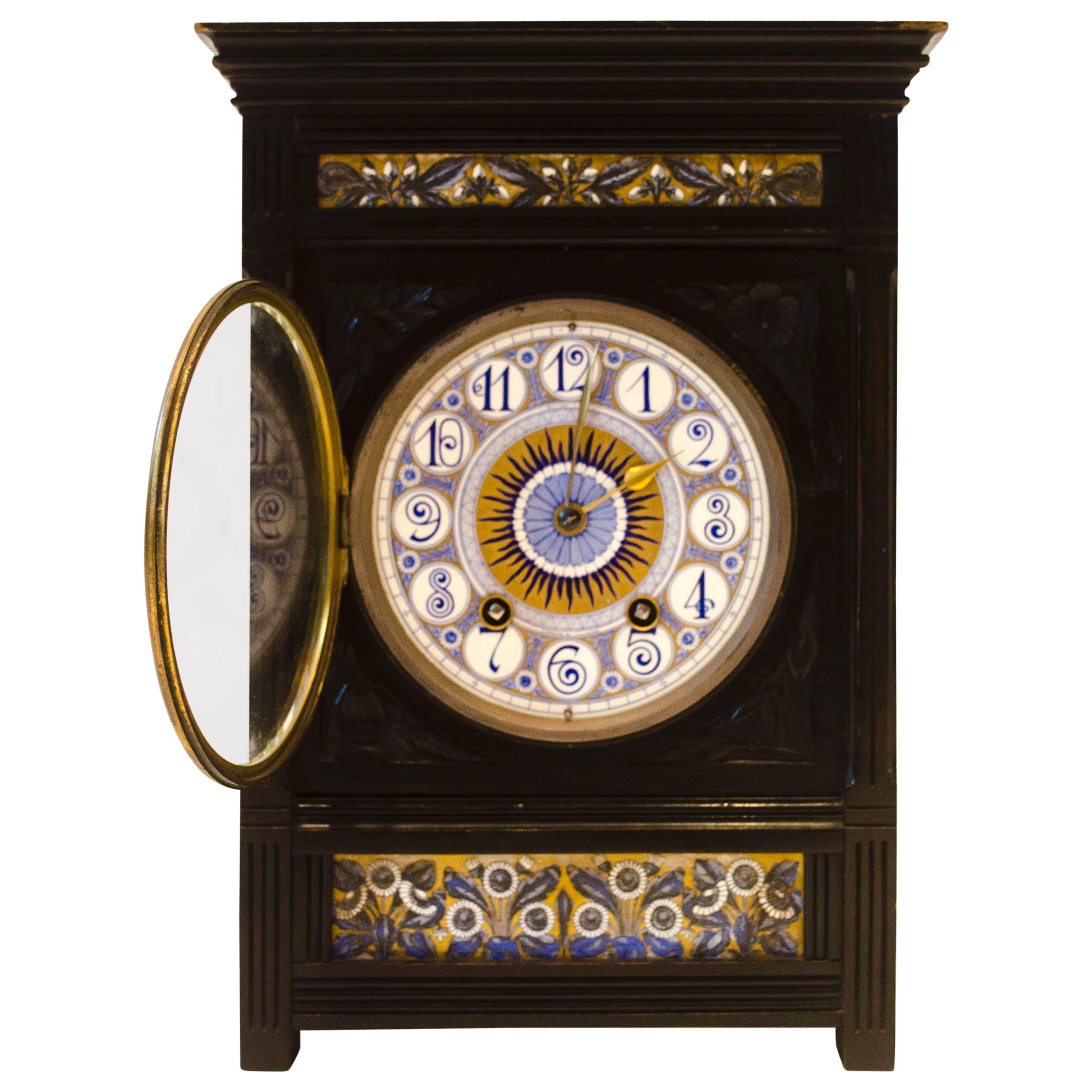 Aesthetic Movement Ebonized Mantel Clock by L Foreman Day