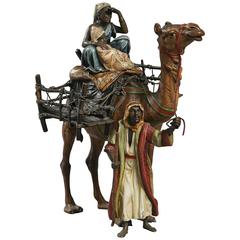 Franz Bergman Cold-Painted Bronze Group of a Travelling Family with a Camel