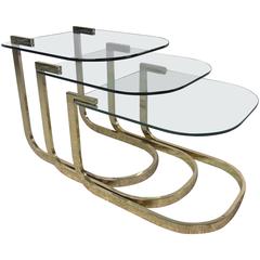 Glass and Brass Nesting Tables by Milo Baughman 7