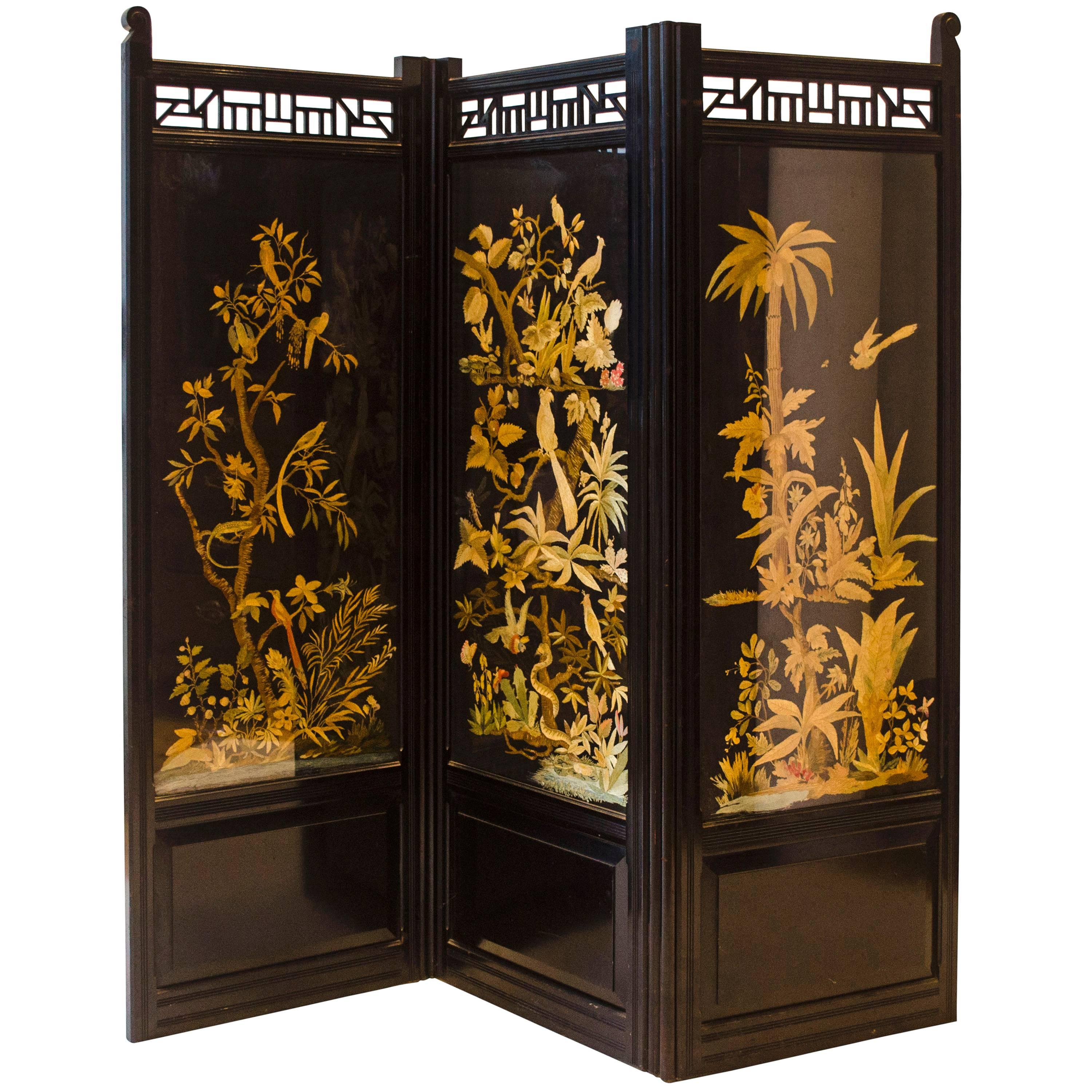 E W Godwin, Attri An Anglo-Japanese Three-Fold Screen with Birds Amidst Foliage For Sale