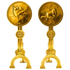 Thomas Jeckyll attri., A Pair of Anglo-Japanese Brass Fire Dogs with love birds