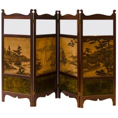 E. W. Godwin, Attri An Anglo-Japanese Four-Fold Screen With Japanese Silk Scenes