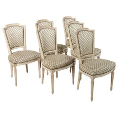 Set of Six French Louis XVI Style Antiqued White Painted Dining or Side Chairs
