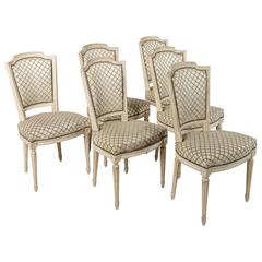 Set of Six French Louis XVI Style Antiqued White Painted Dining or Side Chairs 8