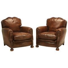 Pair of French Leather Art Deco Club Chairs