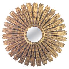 Striking Large Italian Giltwood Sunburst Mirror