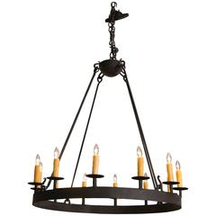 Custom, Hand-Forged American Made Iron Ring Chandelier with Twelve Sockets 1