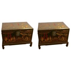 Antique Wonderful Pair of Japanese Laquered Tea Boxes on Stands