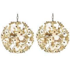 Pair of Italian Sputnik Glass Chandeliers Fontana Arte Style circa 1970