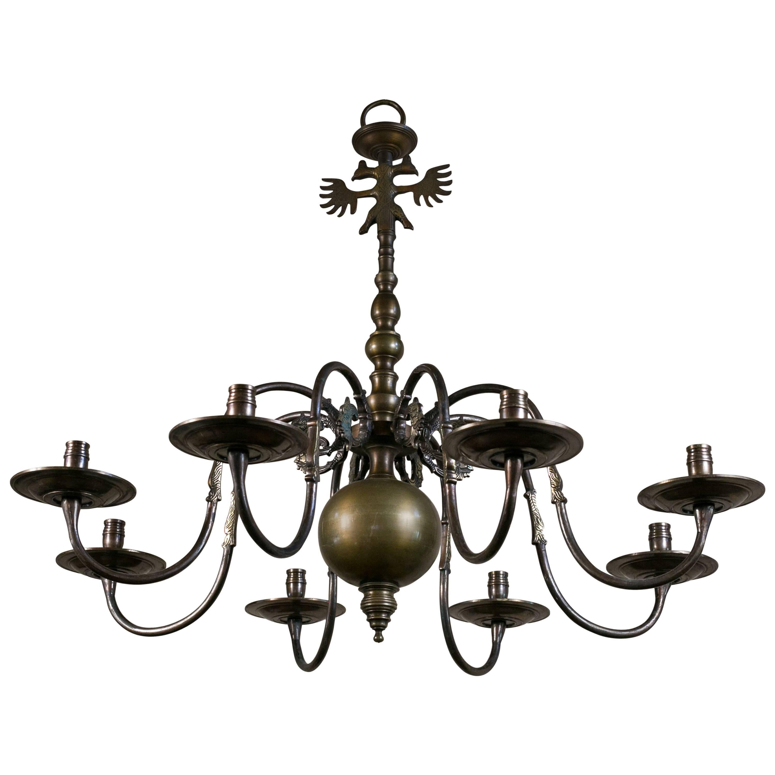 Bronze Flemish Style Chandelier for Candles with Double Headed Eagle, circa 1940