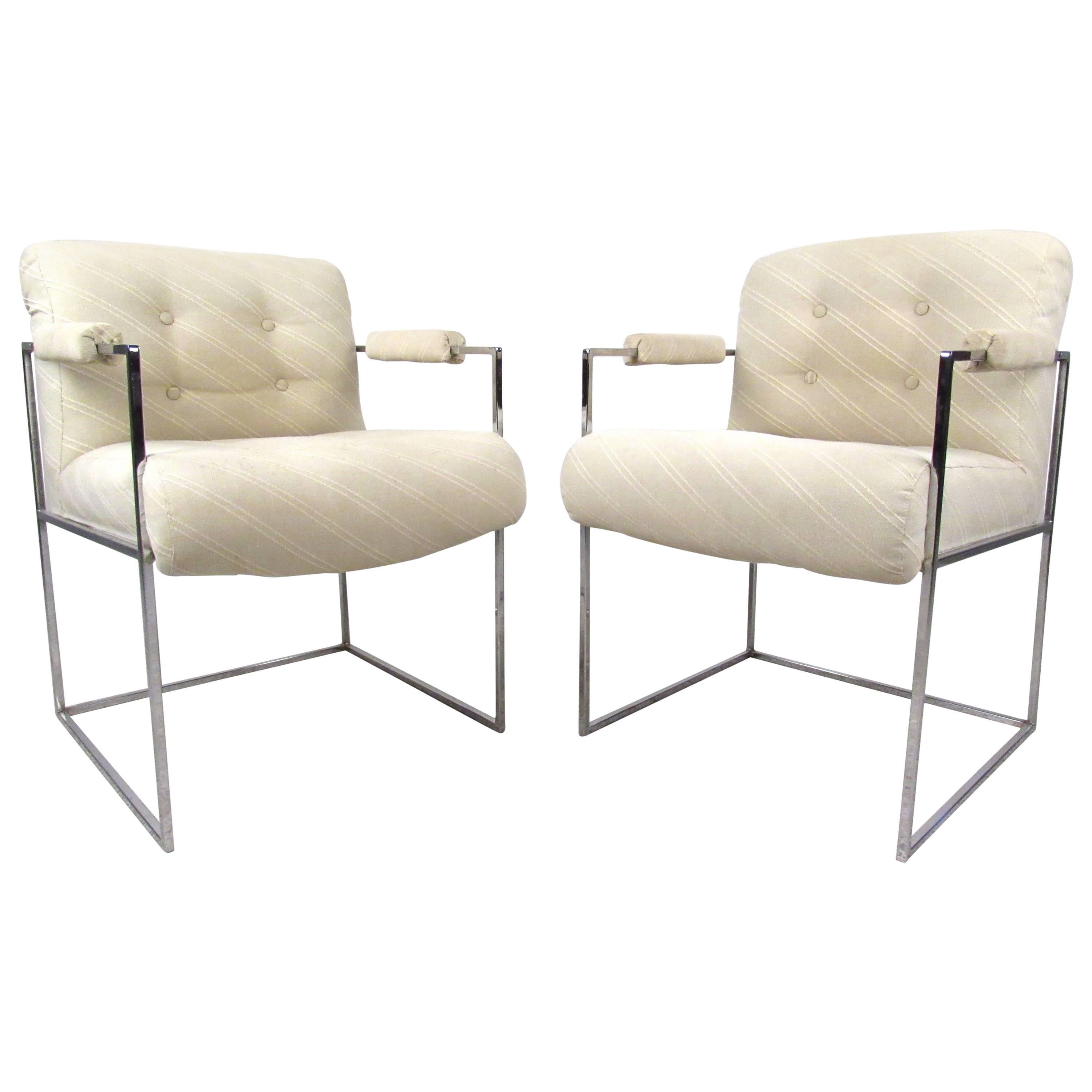 Pair of Thin Line Mid-Century Armchairs by Milo Baughman For Sale