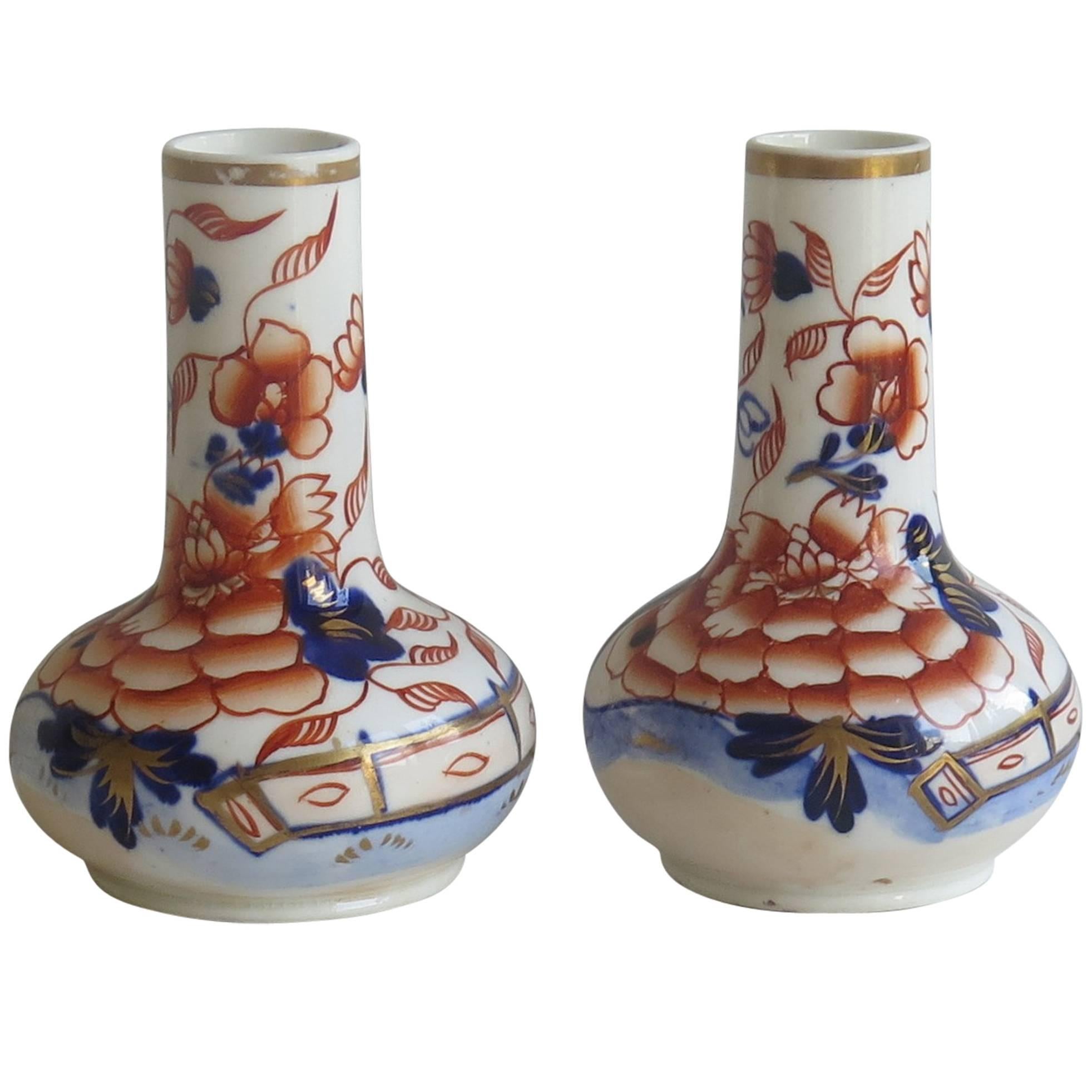 Early Pair of Mason's Scent or Perfume Bottles in Fence Japan pattern, Ca 1825