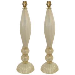Pair of Italian Murano Gold and Cream Glass Table Lamps 4