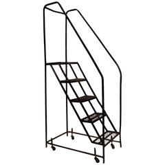 Vintage American Industrial Steel Rolling Stair Ladder