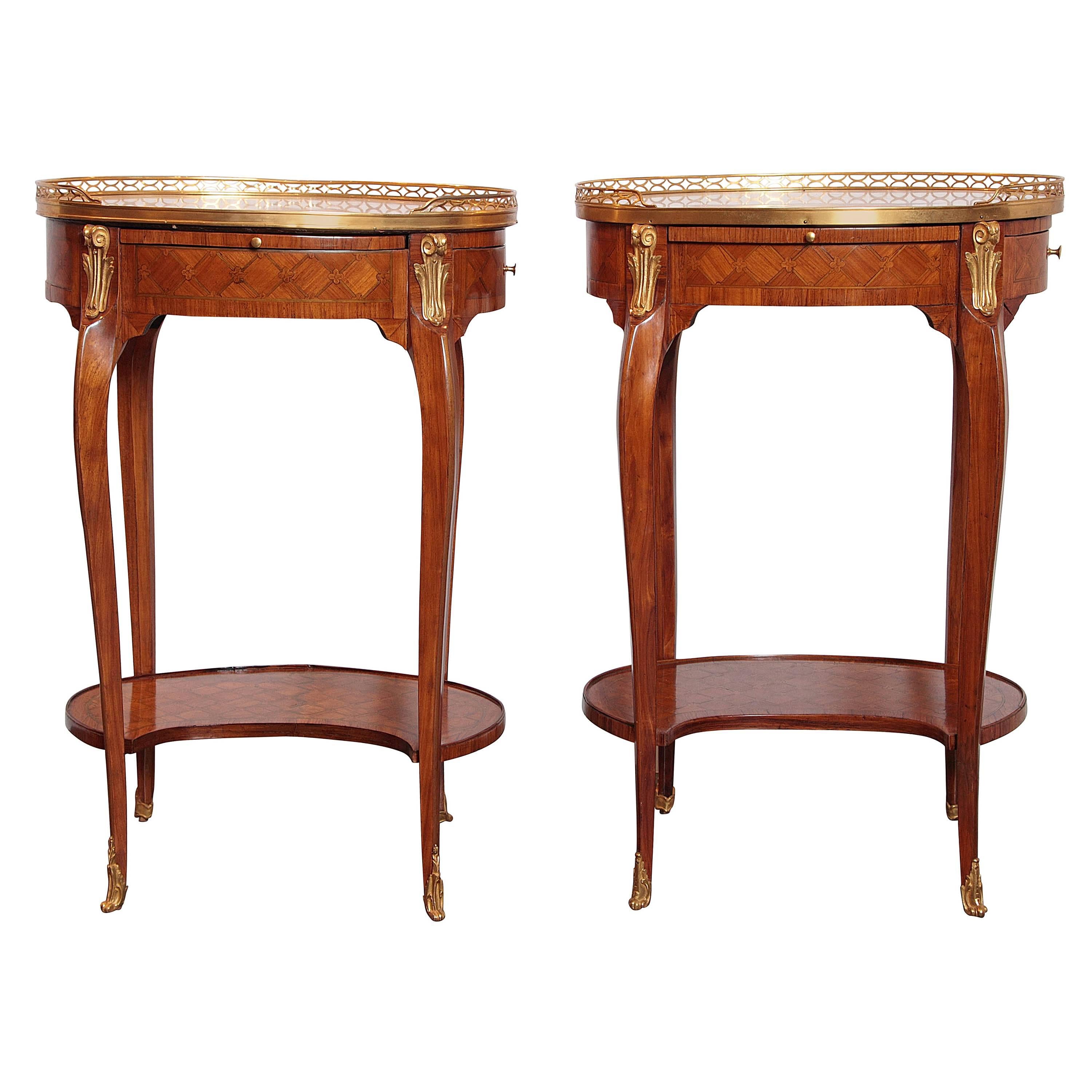 Pair of French Louis XVI Kingwood Parquetry Side Tables, Early 19th Century