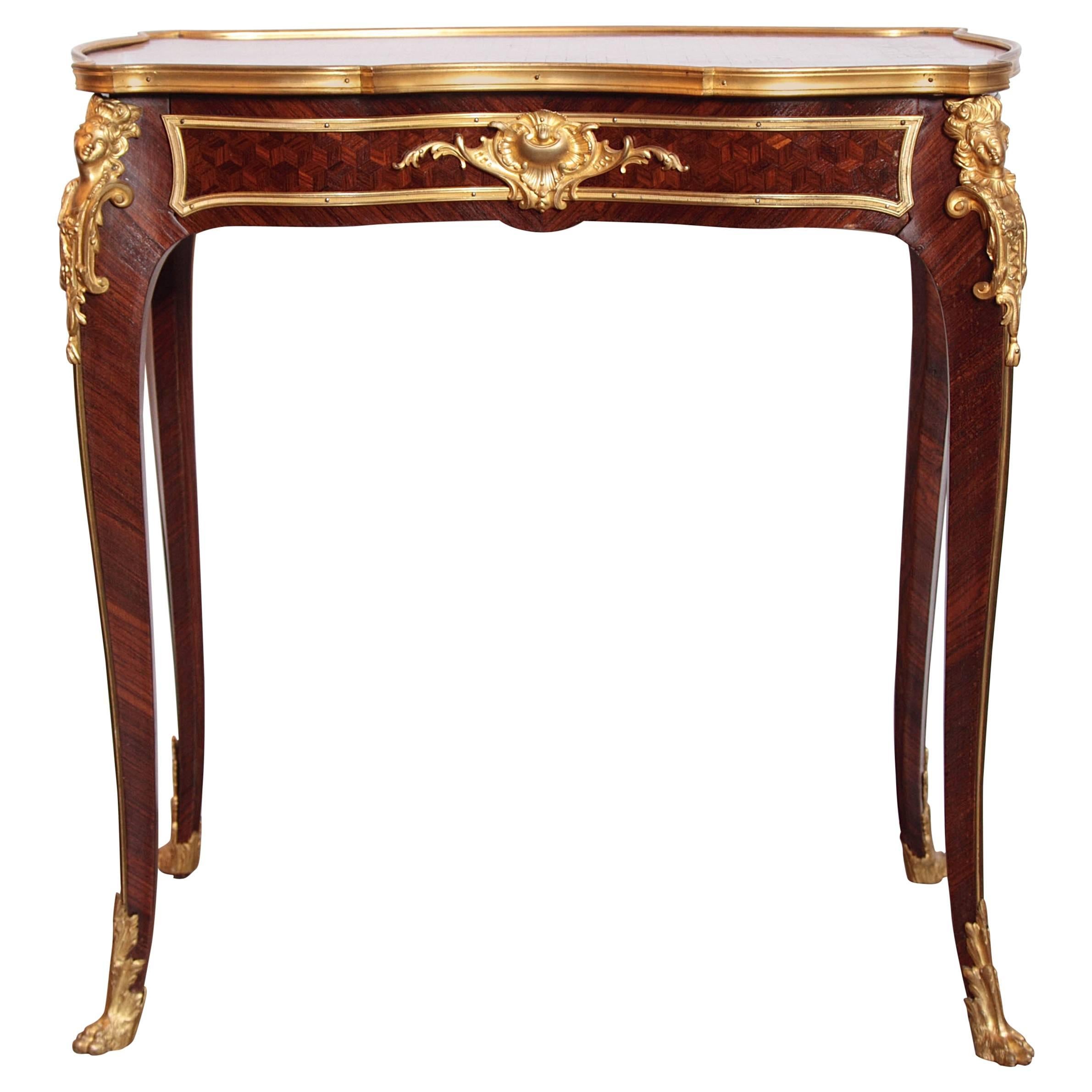 19th Century Parquetry Kingwood and Gilt Bronze Table by P Sormani For Sale