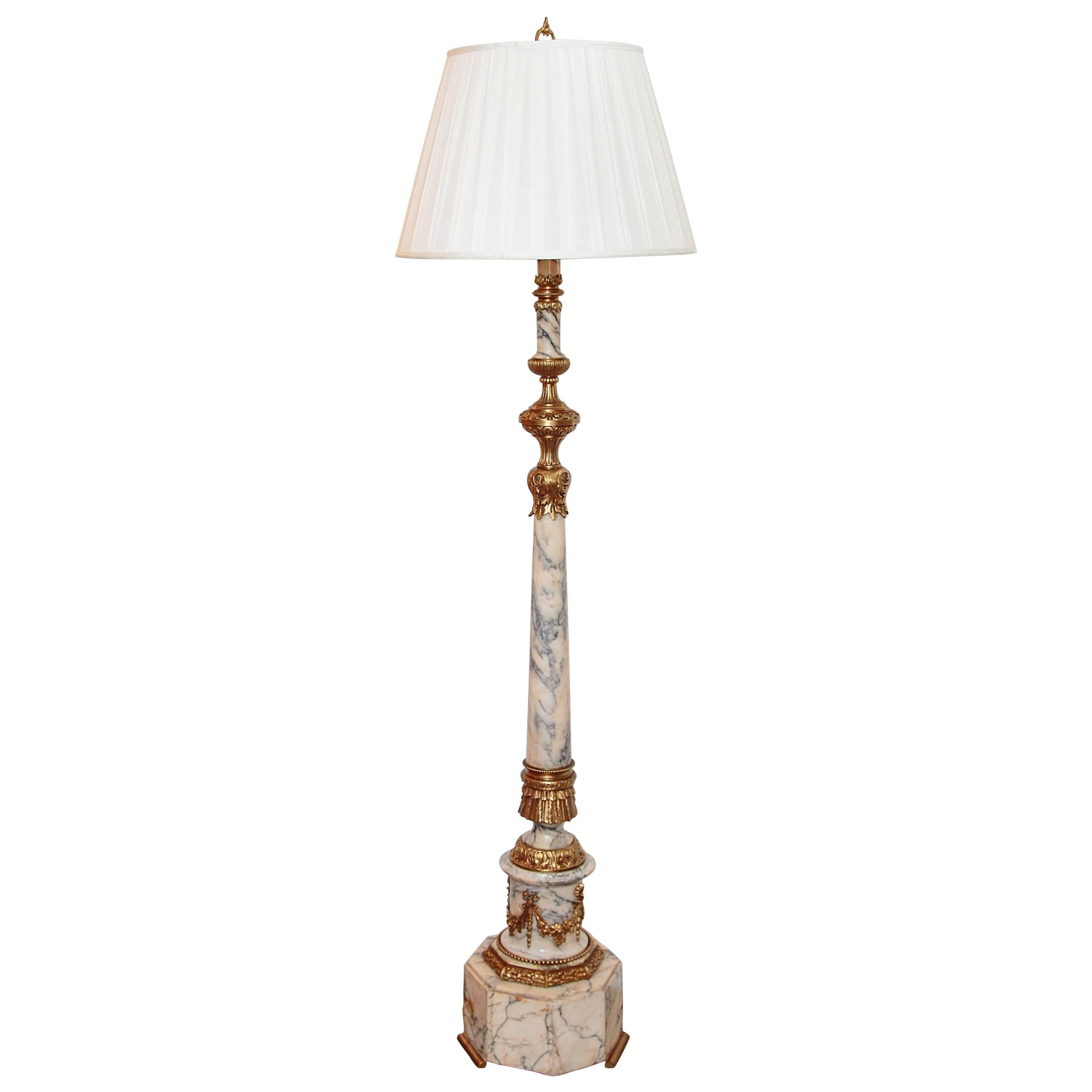 Late 19th Century French Louis XVI Marble and Gilt Bronze Column Floor Lamp