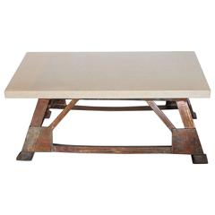 Modern Industrial Limestone Cocktail Table 3
