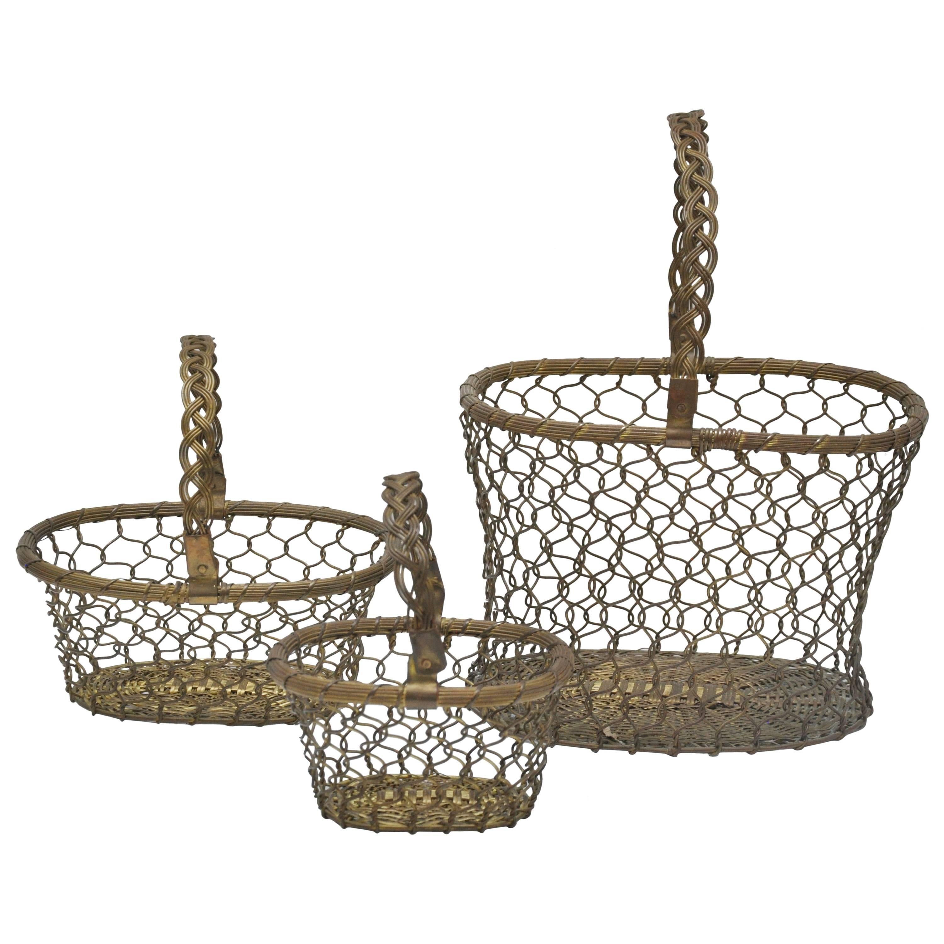 Set of Three French Wire Baskets For Sale