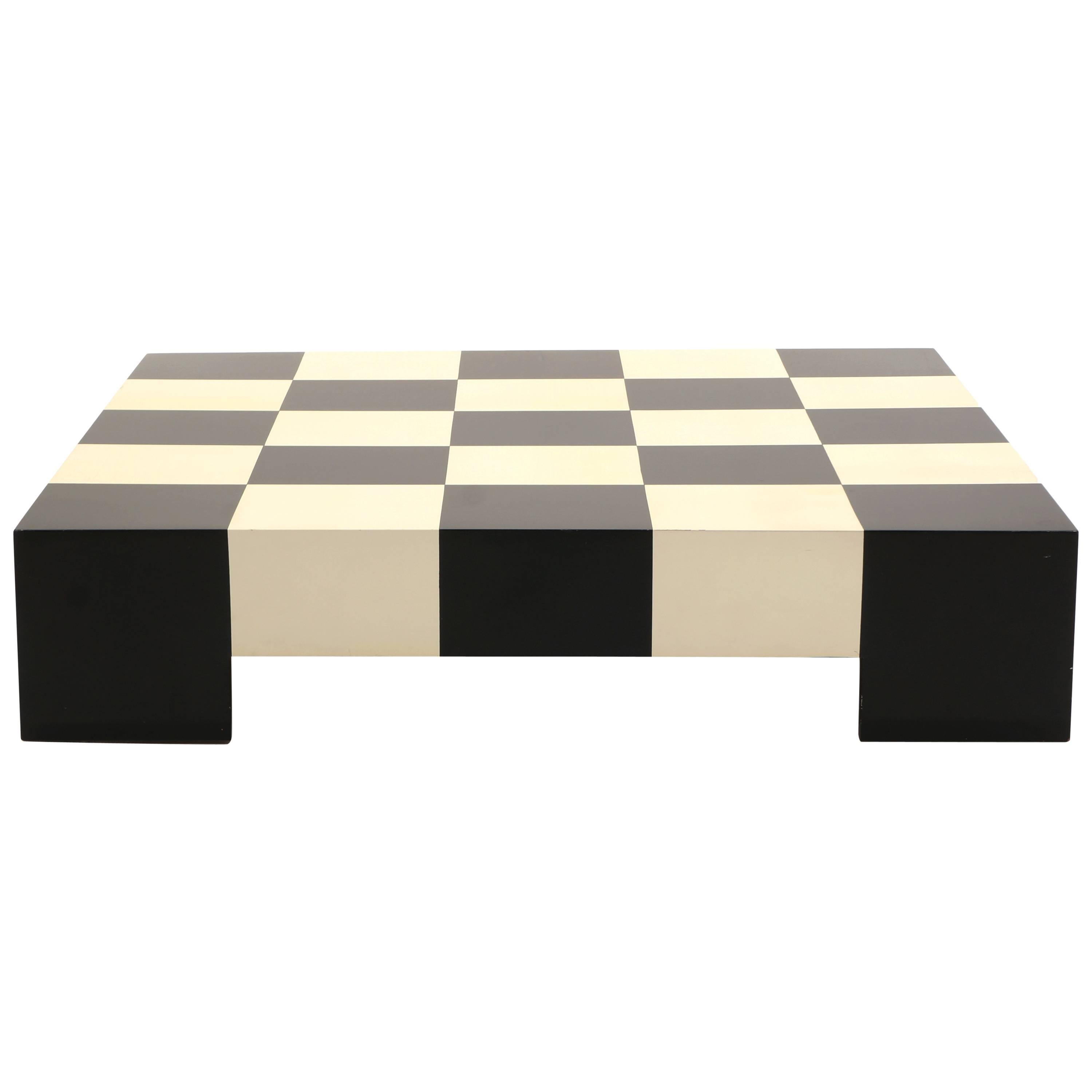 Large Square Black and White Checkerboard Coffee Table by Milo Baughman