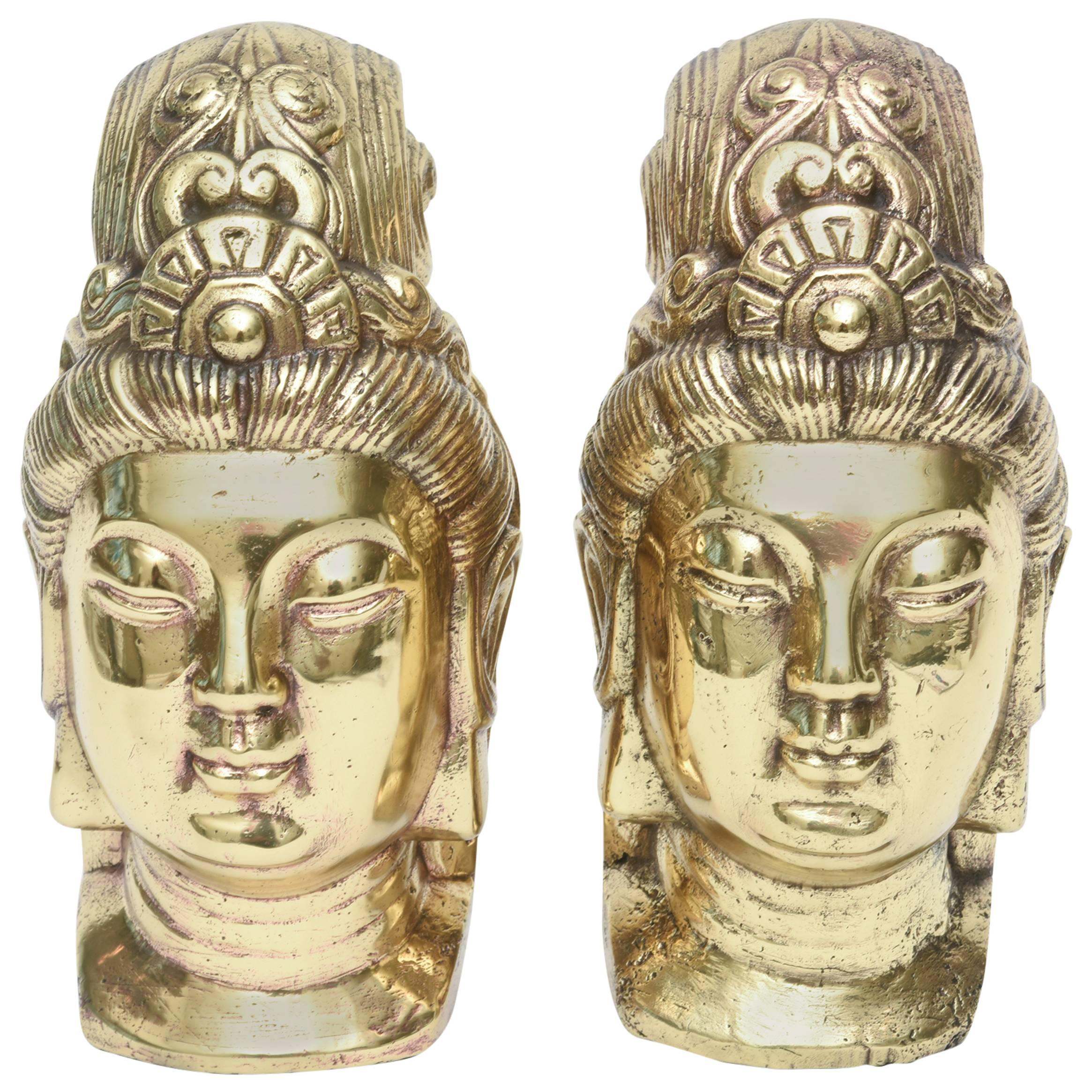 Pair of Polished Brass Vintage Buddhas/ Bookends 