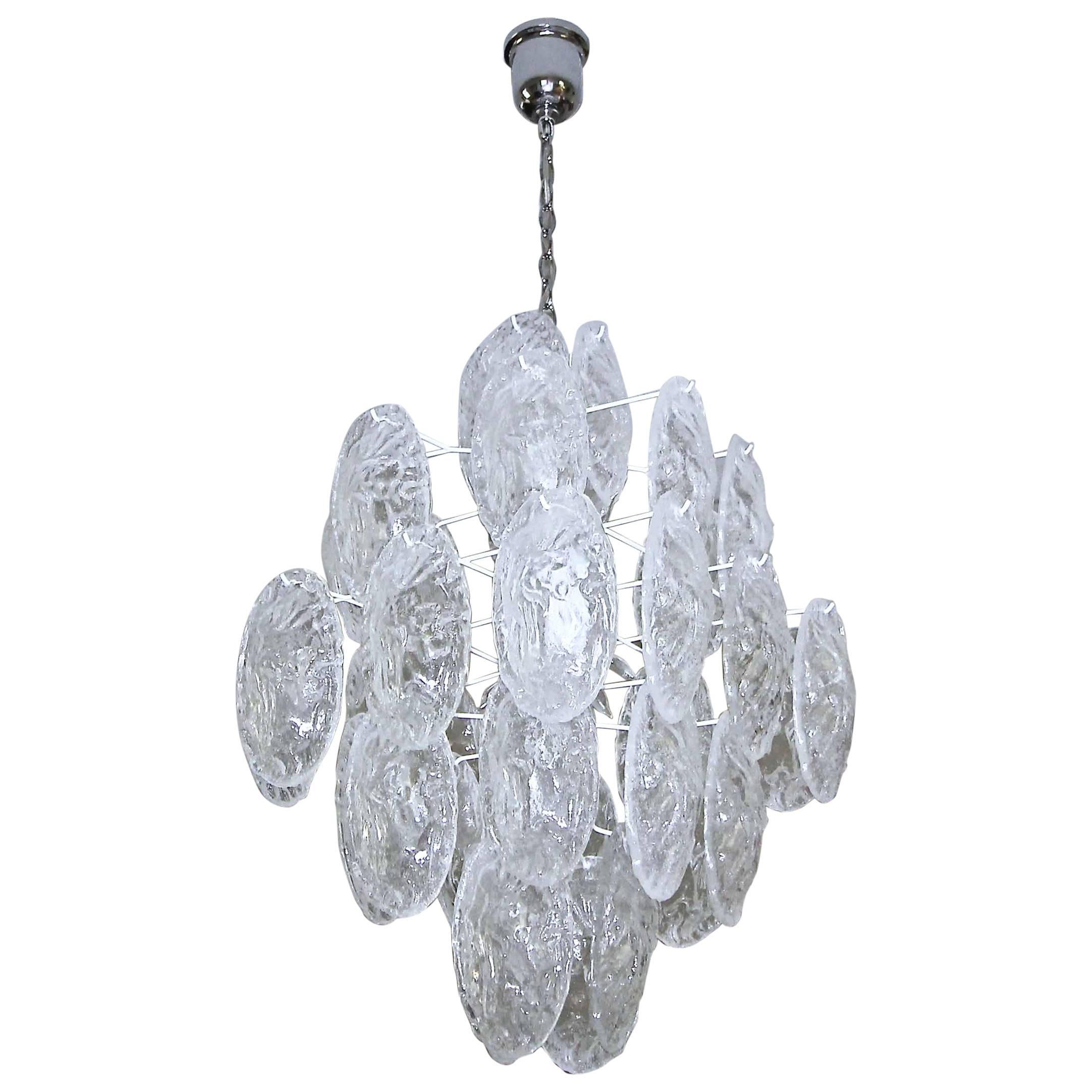 Murano Italian Clear Textured Glass Disc Chandelier