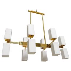 Italian Murano Frosted Glass and Brass Chandelier