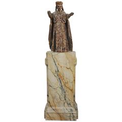 18th Century Hand-Carved Statue on a Pedestal 4