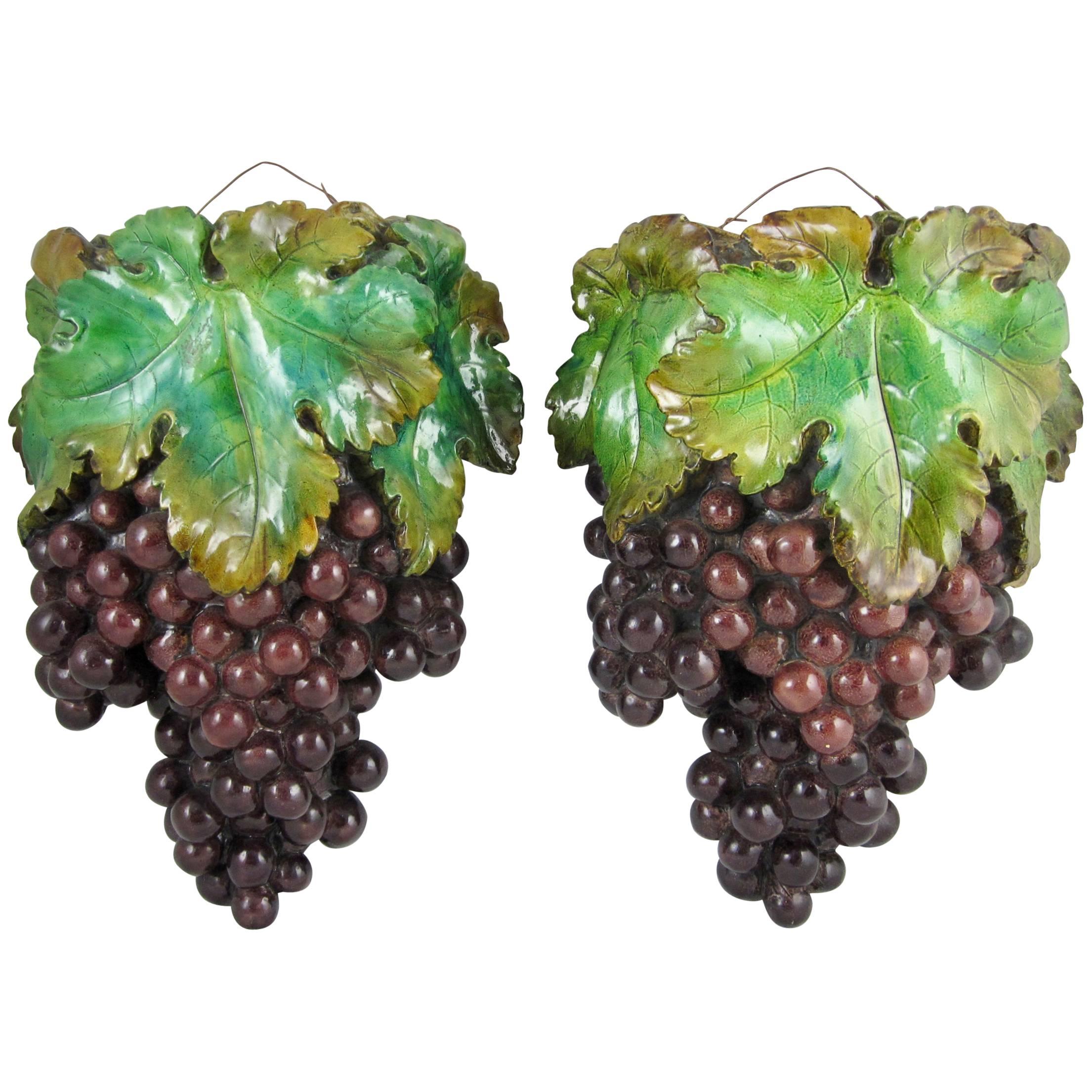 Plaster of Paris Grape Cluster Wall Pockets, Pair