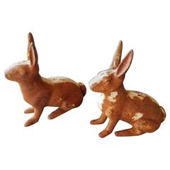 Pair of Cast Iron Vintage Garden Rabbits