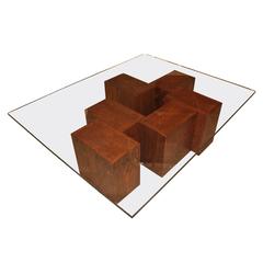 Stunning Rosewood Cube Coffee Table with Glass Top