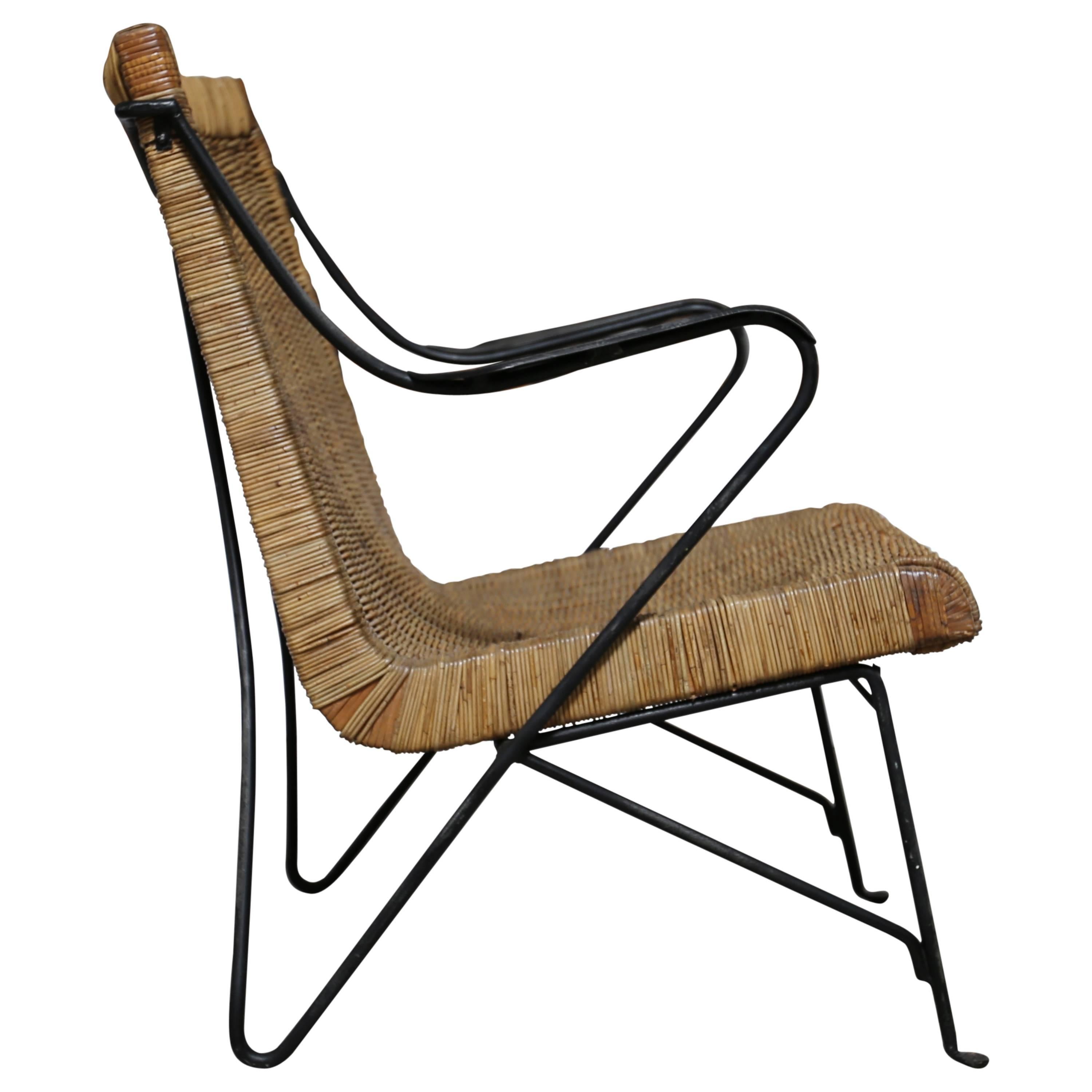 Rattan and Iron Lounge Chair by Salterini