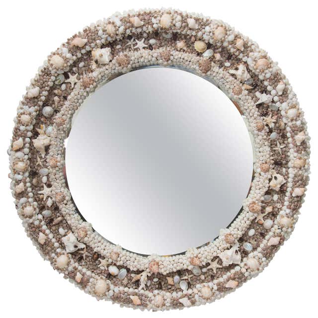 Round Mirror Decorated with Shells at 1stDibs