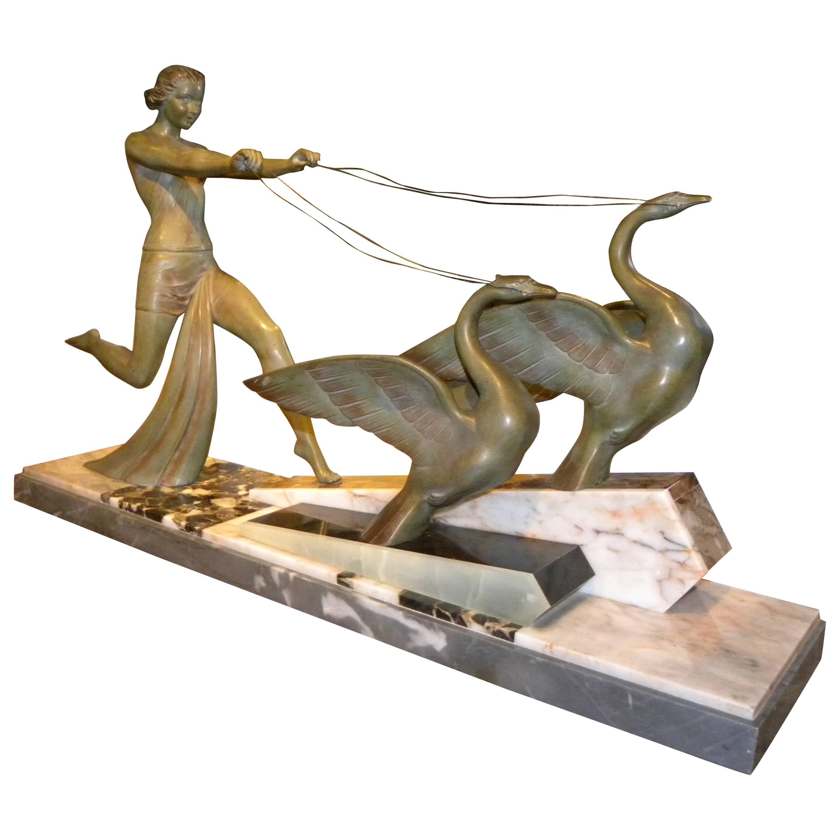 Art Deco Woman with Swans Signed Limousin at 1stDibs | limousin statuette, limousin  art deco, bronze signé limousin