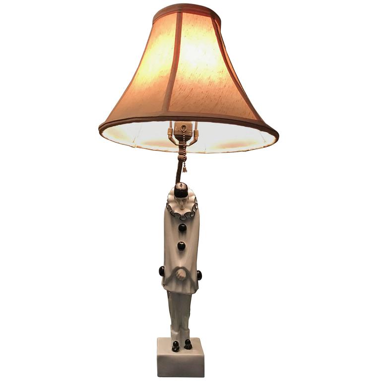 Rare Art Deco Roland Paris Porcelain Pierrot Sculpture Lamp at 1stDibs