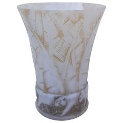 D'Avesn Art Deco Glass Lion Vase 12