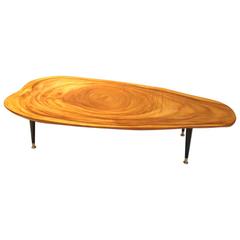 Massive Free-Form Organic Coffee Table Koa Wood Top and Tapered Legs