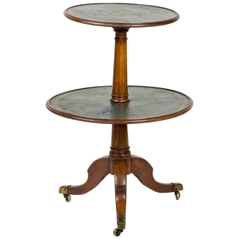 1860s French Two-Tier Round Table with Leather Top