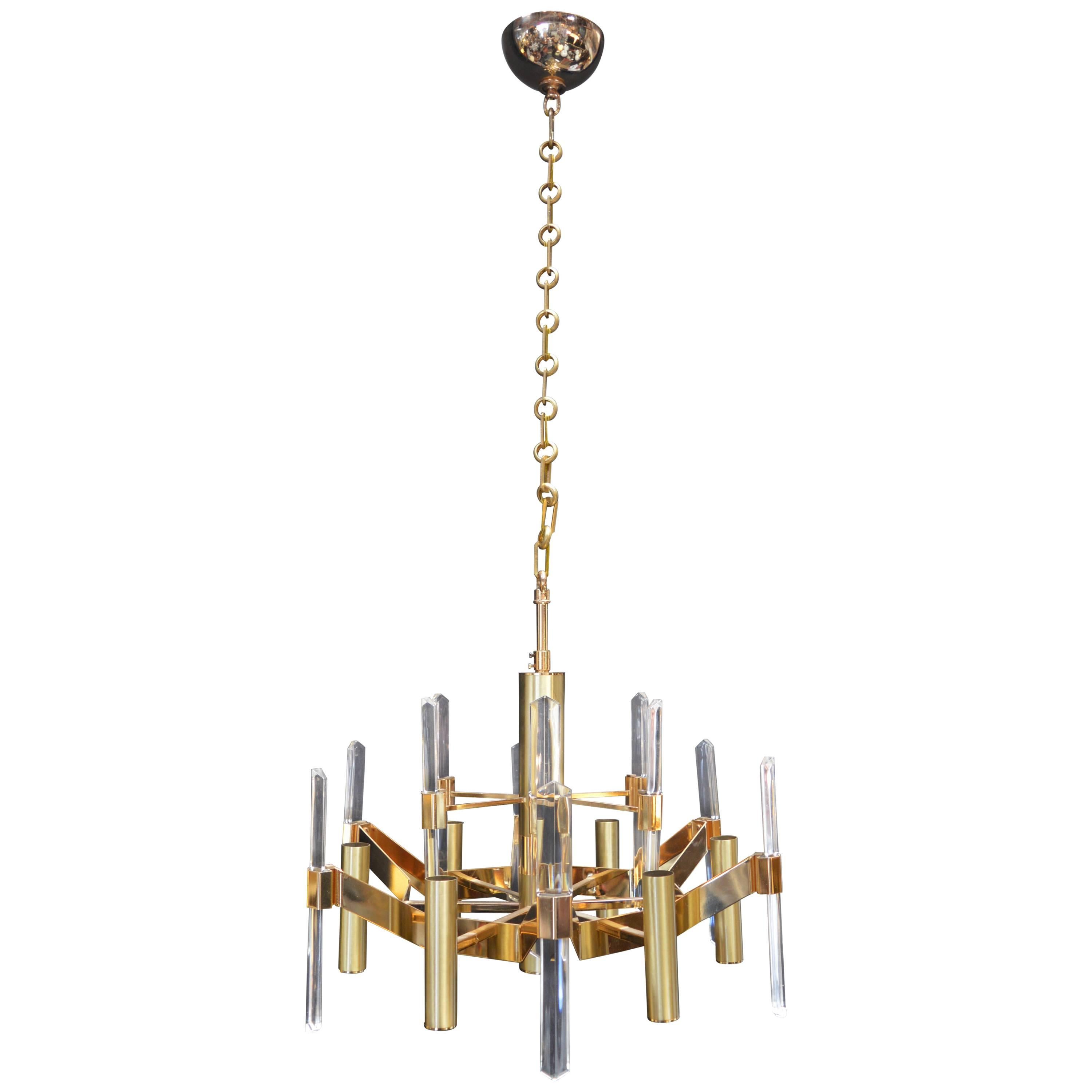 Sciolari Six-Light Gold-Plated Brass and Crystal Glass Chandelier