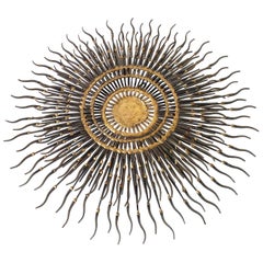 Sunburst Wall Art Made of Cut Nail and Brass Welding by Bela , 1970s 