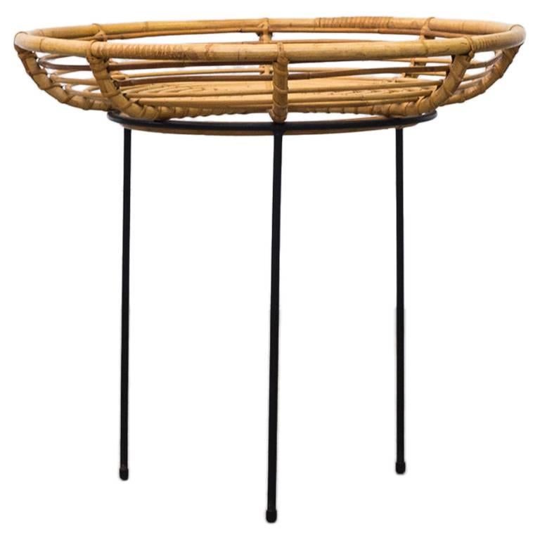 Mid-Century Bamboo Basket or Tray Side Table