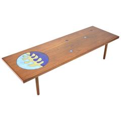 Walnut Coffee Table with Inlaid Enamel Discs