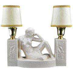 French Art Deco Crackle Glaze Ceramic Demeter/Ceres Table Lamp, 1920s 8